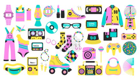 Illustration for A set of retro gadgets from the 90s 00s in a modern style - Royalty Free Image