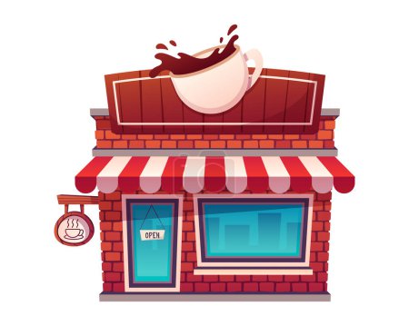 Téléchargez les illustrations : Illustration d'un bâtiment de café sur fond blanc - en licence libre de droit