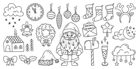 Set of vector Christmas doodle elements on white background