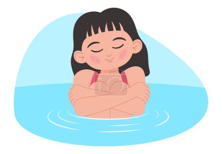Mädchen sitzt im Wasser und umarmt sich, Vektorillustration