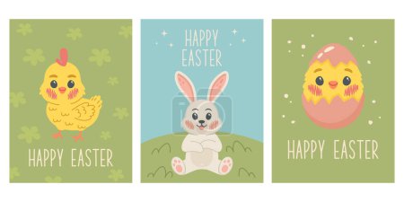 Cute set of Easter cards. Spring collection of animals, flowers and decorations. For poster, card, scrapbooking, stickers