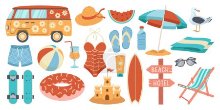 Ilustración de Un conjunto de pegatinas de verano para tu diario. Playa fiesta elementos colección - Imagen libre de derechos