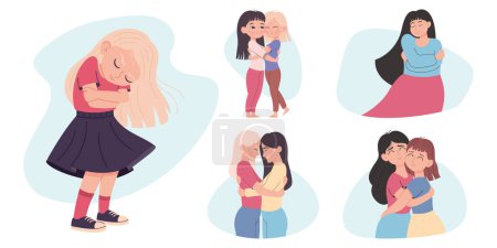 Set of illustrations with hugs, vector illustration