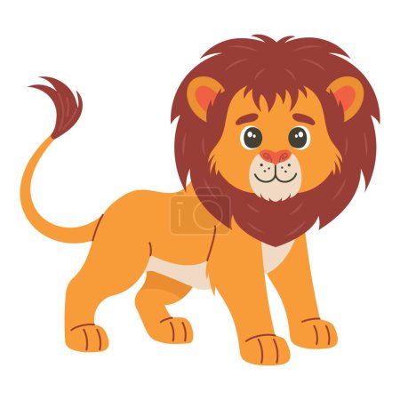 Cute cartoon lion vector childish vector illustration in flat style. For poster, greeting card and baby design