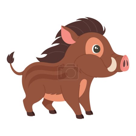 Cartoon cute wild boar, hand drawn, isolated on white background.