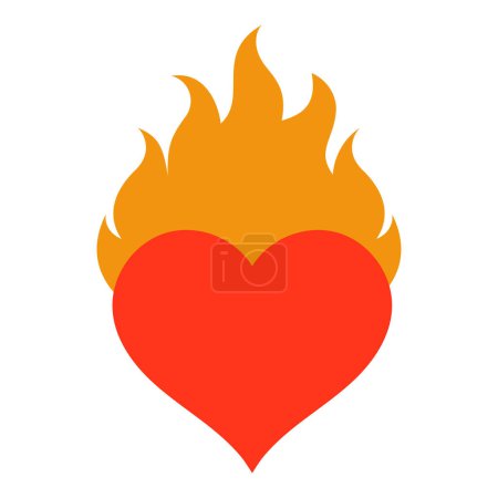 Heart on fire illustration on white background