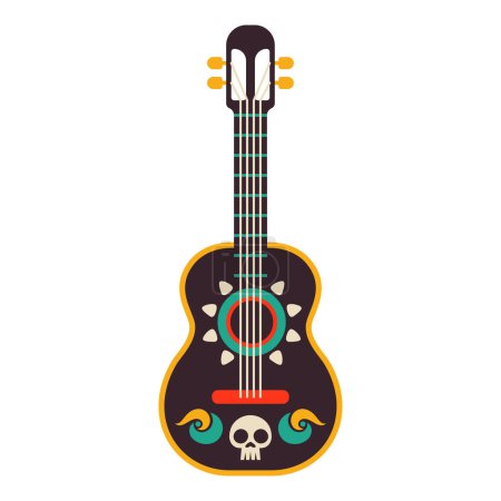 Une guitare mexicaine dessinée à la main isolée sur blanc