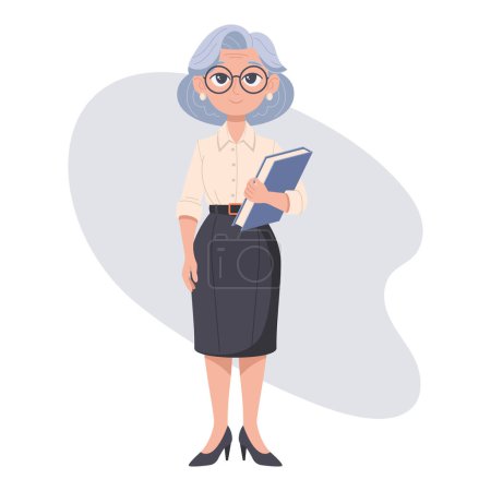 An elderly female executive in a leadership position. Vector illustration.
