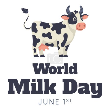 World Milk Day illustration: hand drawn cow on white background