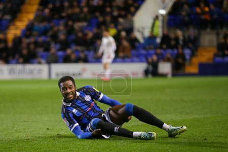 Photo for Cameron John #24 of Rochdale AFC goes down injured during the Sky Bet League 2 match Tranmere Rovers vs Rochdale at Prenton Park, Birkenhead, United Kingdom, 25th October 202 - Royalty Free Image