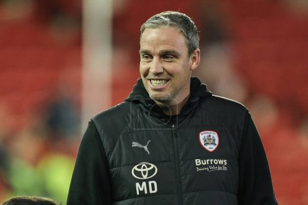 Photo for Michael Duff manager of Barnsley FC during the pre-game warmup before the pre-game warmup before the Sky Bet League 1 match Barnsley vs Lincoln City at Oakwell, Barnsley, United Kingdom, 25th October 202 - Royalty Free Image