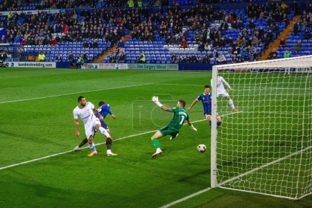 Photo for Kane Hemmings #10 of Tranmere Rovers scores a header to make it 1-1 during the Sky Bet League 2 match Tranmere Rovers vs Rochdale at Prenton Park, Birkenhead, United Kingdom, 25th October 202 - Royalty Free Image