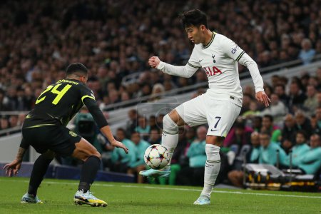 Photo for Son Heung-Min #7 of Tottenham Hotspur in action during the game during the UEFA Champions League match Tottenham Hotspur vs Sporting Lisbon at Tottenham Hotspur Stadium, London, United Kingdom, 26th October 202 - Royalty Free Image