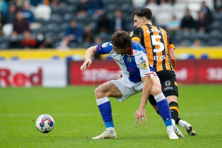 Photo for /Sam Gallagher #9 of Blackburn Rovers and Alfie Jones #5 of Hull City during the Sky Bet Championship match Hull City vs Blackburn Rovers at MKM Stadium, Hull, United Kingdom, 29th October 202 - Royalty Free Image