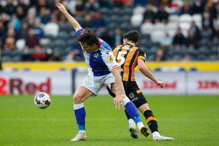 Photo for /Sam Gallagher #9 of Blackburn Rovers and Alfie Jones #5 of Hull City during the Sky Bet Championship match Hull City vs Blackburn Rovers at MKM Stadium, Hull, United Kingdom, 29th October 202 - Royalty Free Image