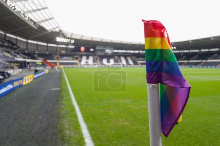 Photo for A rainbow laces campaign Corner flag during the Sky Bet Championship match Hull City vs Blackburn Rovers at MKM Stadium, Hull, United Kingdom, 29th October 202 - Royalty Free Image