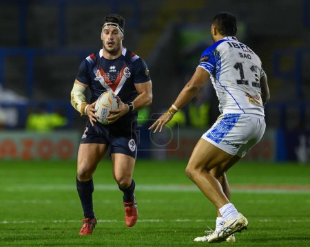 Photo for Benjamin Garcia of France in action during the Rugby League World Cup 2021 Group A match Samoa vs France at Halliwell Jones Stadium, Warrington, United Kingdom, 30th October 202 - Royalty Free Image