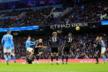 Photo for Jack Grealish #10 of Manchester City has a shot on goal during the Premier League match Manchester City vs Fulham at Etihad Stadium, Manchester, United Kingdom, 5th November 202 - Royalty Free Image
