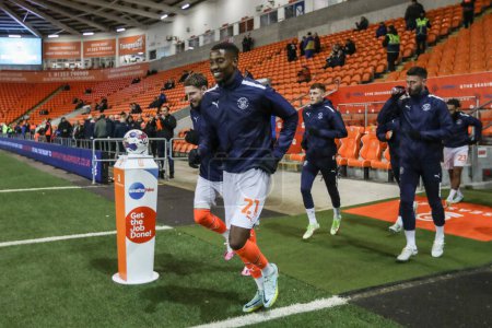 Photo for Marvin Ekpiteta #21 of Blackpool during the pre-game warmup during the Sky Bet Championship match Blackpool vs Middlesbrough at Bloomfield Road, Blackpool, United Kingdom, 8th November 202 - Royalty Free Image