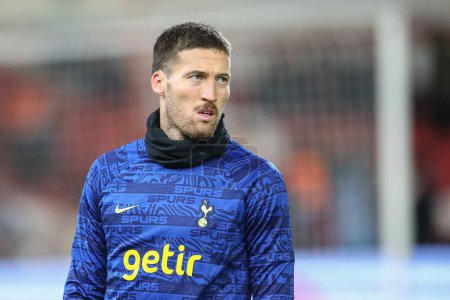 Photo for Matt Doherty #2 of Tottenham Hotspur during the pre-game warm up ahead of the Carabao Cup Third Round match Nottingham Forest vs Tottenham Hotspur at City Ground, Nottingham, United Kingdom, 9th November 202 - Royalty Free Image