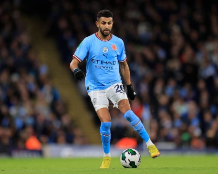 Photo for Riyad Mahrez #26 of Manchester City controls the ball during the Carabao Cup Third Round match Manchester City vs Chelsea at Etihad Stadium, Manchester, United Kingdom, 9th November 202 - Royalty Free Image