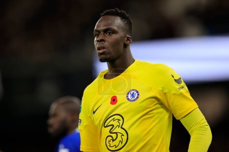 Photo for Edouard Mendy #16 of Chelsea during the game during the Carabao Cup Third Round match Manchester City vs Chelsea at Etihad Stadium, Manchester, United Kingdom, 9th November 202 - Royalty Free Image