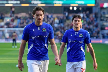 Photo for Sam Gallagher #9 and Lewis Travis of Blackburn Rovers  warm up before the Sky Bet Championship match Burnley vs Blackburn Rovers at Turf Moor, Burnley, United Kingdom, 13th November 202 - Royalty Free Image