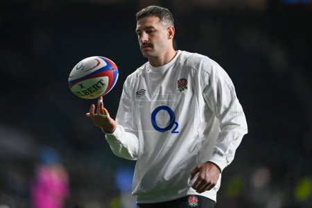 Photo for Jonny May of England spins the ball on his finger during pre match warm up ahead of the Autumn internationals match England vs New Zealand at Twickenham Stadium, Twickenham, United Kingdom, 19th November 2022 - Royalty Free Image