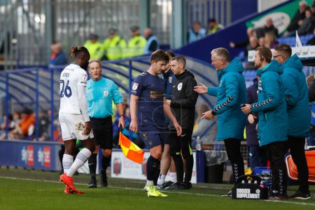 Photo for Dynel Simeu #26 of Tranmere Rovers receives a red card during the Sky Bet League 2 match Tranmere Rovers vs AFC Wimbledon at Prenton Park, Birkenhead, United Kingdom, 19th November 2022 - Royalty Free Image