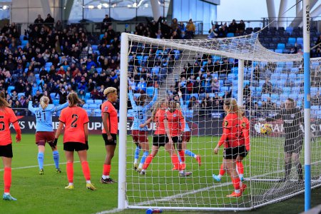 Photo for Chloe Kelly #9 of Manchester City scores direct from a corner kick to make it 1-0 during The FA Women's Super League match Manchester City Women vs Brighton & Hove Albion W.F.C. at Etihad Campus, Manchester, United Kingdom, 4th December 202 - Royalty Free Image