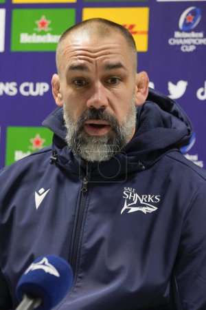 Photo for Alex Sanderson Director of Rugby at Sale Sharks speaks with the press after his sides 39-0 victory in the European Champions Cup Group B match Sale Sharks vs Ulster Rugby at AJ Bell Stadium, Eccles, United Kingdom, 11th December 2022 - Royalty Free Image