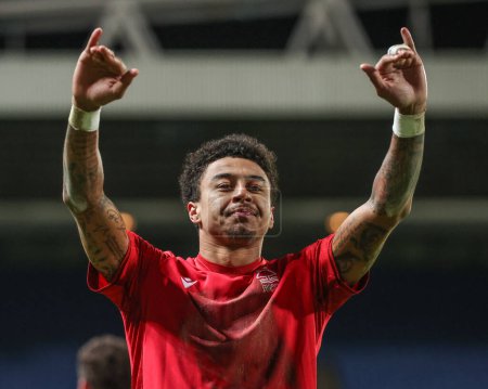 Photo for Jesse Lingard #11 of Nottingham Forest celebrates his goal to make it 1-2 during the Carabao Cup Fourth Round match Blackburn Rovers vs Nottingham Forest at Ewood Park, Blackburn, United Kingdom, 21st December 202 - Royalty Free Image