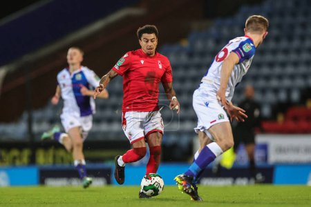 Photo for Jesse Lingard #11 of Nottingham Forest breaks with the ball during the Carabao Cup Fourth Round match Blackburn Rovers vs Nottingham Forest at Ewood Park, Blackburn, United Kingdom, 21st December 202 - Royalty Free Image