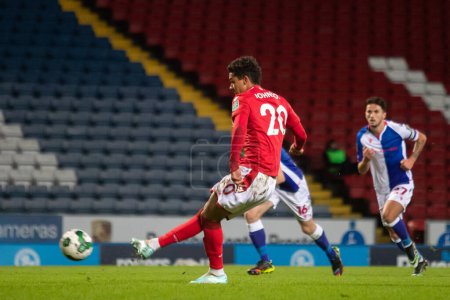 Photo for Brennan Johnson #20 of Nottingham Forest converts his penalty during the Carabao Cup Fourth Round match Blackburn Rovers vs Nottingham Forest at Ewood Park, Blackburn, United Kingdom, 21st December 202 - Royalty Free Image