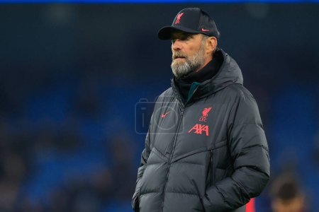 Photo for Jrgen Klopp manager of Liverpool during the pre-game warm up ahead of the Carabao Cup Fourth Round match Manchester City vs Liverpool at Etihad Stadium, Manchester, United Kingdom, 22nd December 2022 - Royalty Free Image