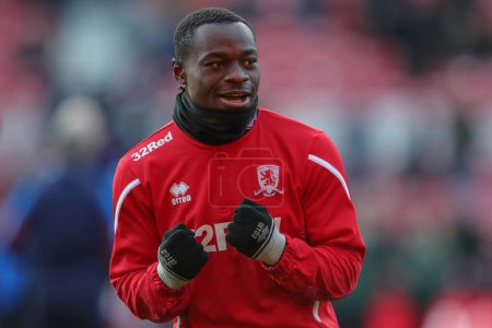Photo for Marc Bola #27 of Middlesbrough during the pre match warm up ahead of the Sky Bet Championship match Middlesbrough vs Wigan Athletic at Riverside Stadium, Middlesbrough, United Kingdom, 26th December 202 - Royalty Free Image