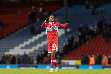 Photo for Chuba Akpom #29 of Middlesborough celebrates the victory after the Sky Bet Championship match Blackburn Rovers vs Middlesbrough at Ewood Park, Blackburn, United Kingdom, 29th December 202 - Royalty Free Image