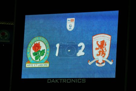 Photo for Full time score after the Sky Bet Championship match Blackburn Rovers vs Middlesbrough at Ewood Park, Blackburn, United Kingdom, 29th December 202 - Royalty Free Image