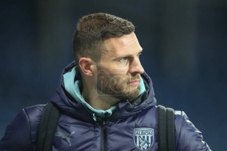 Photo for Erik Pieters #15 of West Bromwich Albion arrives ahead of the Sky Bet Championship match West Bromwich Albion vs Preston North End at The Hawthorns, West Bromwich, United Kingdom, 29th December 202 - Royalty Free Image