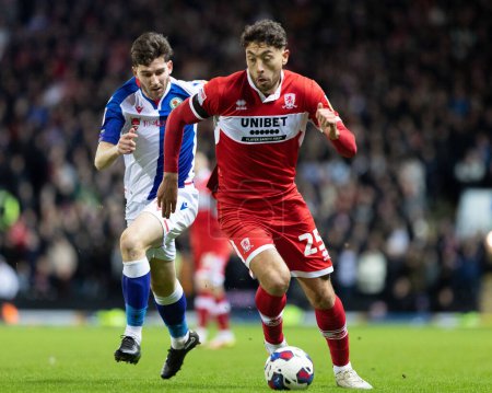 Photo for Matt Crooks #25 of Middlesborough in possession during the Sky Bet Championship match Blackburn Rovers vs Middlesbrough at Ewood Park, Blackburn, United Kingdom, 29th December 202 - Royalty Free Image