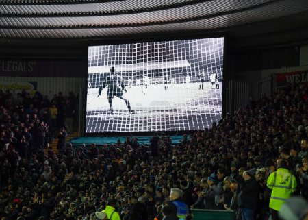 Photo for Pele in big screen  during the Sky Bet League 1 match Plymouth Argyle vs Wycombe Wanderers at Home Park, Plymouth, United Kingdom, 29th December 202 - Royalty Free Image