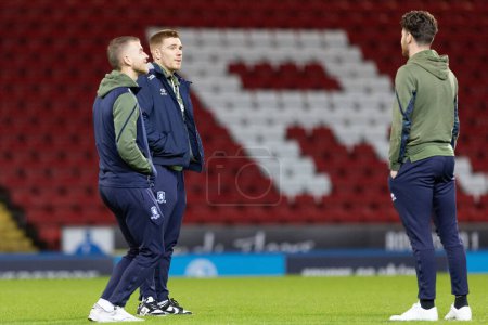 Photo for Duncan Watmore #18 of Middlesborough talks to his team mates before the Sky Bet Championship match Blackburn Rovers vs Middlesbrough at Ewood Park, Blackburn, United Kingdom, 29th December 202 - Royalty Free Image