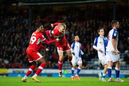 Photo for Riley McGree #8 of Middlesborough celebrates his goal to make it 1-2 during the Sky Bet Championship match Blackburn Rovers vs Middlesbrough at Ewood Park, Blackburn, United Kingdom, 29th December 202 - Royalty Free Image