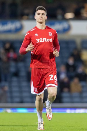 Photo for Darragh Lenihan #26 of Middlesborough warms up before the Sky Bet Championship match Blackburn Rovers vs Middlesbrough at Ewood Park, Blackburn, United Kingdom, 29th December 202 - Royalty Free Image
