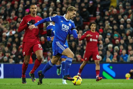 Photo for Kiernan Dewsbury-Hall #22 of Leicester City scores to make it 0-1 during the Premier League match Liverpool vs Leicester City at Anfield, Liverpool, United Kingdom, 30th December 202 - Royalty Free Image