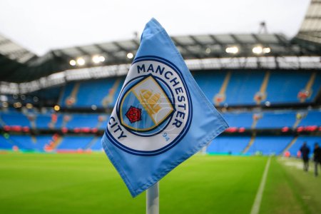 Photo for Corner flag at the Etihad ahead of the Premier League match Manchester City vs Everton at Etihad Stadium, Manchester, United Kingdom, 31st December 202 - Royalty Free Image