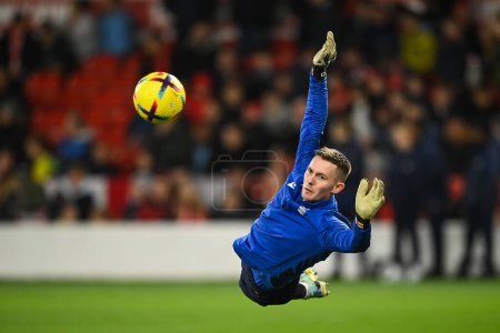Photo for Dean Henderson #1 of Nottingham Forest during the pre-game warmup ahead of the Premier League match Nottingham Forest vs Chelsea at City Ground, Nottingham, United Kingdom, 1st January 202 - Royalty Free Image