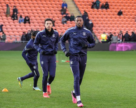 Photo for Marvin Ekpiteta #21 of Blackpool during the pre-game warmup during the Sky Bet Championship match Blackpool vs Sunderland at Bloomfield Road, Blackpool, United Kingdom, 1st January 202 - Royalty Free Image