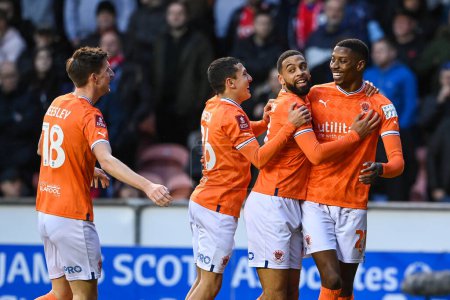 Photo for Marvin Ekpiteta #21 of Blackpool celebrates his goal to make it 1-0 during the Emirates FA Cup Third Round match Blackpool vs Nottingham Forest at Bloomfield Road, Blackpool, United Kingdom, 7th January 202 - Royalty Free Image