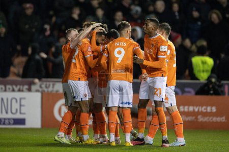 Foto de CJ Hamilton #22 of Blackpool celebrates his goal to make it 3-0 during the Emirates FA Cup Third Round match Blackpool vs Nottingham Forest at Bloomfield Road, Blackpool, United Kingdom, 7th January 202 - Imagen libre de derechos